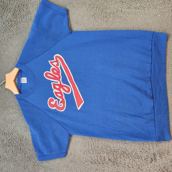 Vintage Eagles Shirt Mens Large Script Pullover 50/50 Made USA 80s Retro T-Shirt - Picture 1 of 5